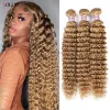 Wigs #27 Honey Blonde Bundles Deep Wave Hair Bundles Brazilian Hair Weave Human Hair Bundles Deep Wave Hair Bundles 3/4 Bundles