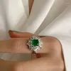 Cluster Rings Temperament S925 Silver Ring European And American Vintage High Carbon Diamond Grandmother Green