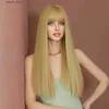 Perruques synthétiques NAMM Ombre Blonde Wig For Women Daily Party Long Straitement Wig Natural Synthetic Hair Fashion Wig with Bangs Fibre résistant à la chaleur Y240401