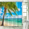 Douchegordijnen Kust Strand Eiland Kokospalmen Oceaan Zomer Natuur Landschap Moderne Tuin Muur Opknoping Badkamer Decor Haken