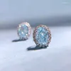 Stud Earrings Karloch S925 Sterling Silver High Carbon Diamond 6 8mm Sea Blue Treasure Zircon Party Forwomen Fashion Jewelry