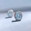 Ohrstecker Karloch S925 Sterling Silber High Carbon Diamond 6 8mm Sea Blue Treasure Zircon Party Forwomen Modeschmuck