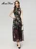 Abiti casual Moaayina Summer Fashion Runway Dress Black Vintage Donne senza maniche Flaffles Floral Stampa High Waist Slim Long Party