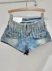 Damen Jeans Denim Shorts Hohe Taille Schlank Diamanten Ketten Quaste Sexy Stretch Super Kurze Hosen 2024 Sommermode 29L6803