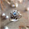 Cluster Ringen Kleine Verse Maanstenen Witte Lotus Bloem Kristal Zirkoon Verlovingsvoorstel Ring Vrouwen Bruiloft Verjaardag Cadeau Drop Dhqn7