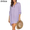 Kvinnors blusar Dinboa-2024 2024 Vår/sommar Deep V halsringning Fashion Beach Sunscreen Badklädertröja klänning