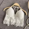 Camisoles & Tanks Hollow Out Short Tank Top Sexy Tassel Summer Beach Women Underwear Embroidery Knitted Bra