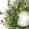 Decorative Flowers 45cm Artificial Green Olive Wreath Greenery Garland With Leaves Bean Farmhouse Door Wall Window Decor Pendant Ornaments