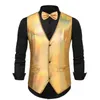 Мужские жилеты Мужские жилеты Retro Disco Groom Tie Set с глянцевой поверхностью v Neck Searrasted Design Wedding Warder