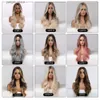 Syntetyczne peruki Easihair Ombre Brown Light Blond Platinum Długie falistą środkową część Perukę Fryzury Cosplay Naturalny ciepło odporna na syntetyczną perukę dla kobiet Y240401