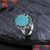 Bagues de cluster Vintage 10 14mm Naturel Turquoise Lapis Lazi Bague 925 Sterling Sier Pour Femmes Moonstone Labradorite Bijoux Drop Delive Dh1Hg