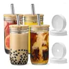 Vinglas 680 ml Glass Cup Bubble Tea Cold Brew Americano Sippy Milk Juice Drink med Cover Mason Jar