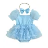 Kläder sätter spädbarn baby flickor fjäril mönster puff hylsa jumpsuits sommar romper klänning med båge pannband 2 bitar set