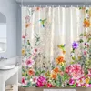 Cortinas de chuveiro borboleta flores rosa roxo azul aquarela floral plantas vintage arte moderna tecido decoração do banheiro com ganchos