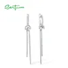 SANTUZZA Pendientes de plata de ley 925 genuinos para mujer brillante blanco CZ largo colgante moda fiesta joyería fina 240401