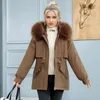 Veste d'hiver en fourrure artificielle plus épaisse pour femme, Parka chaude, doudoune, manteau doublé de fourrure, poches décontractées, col en fourrure ample, vêtements d'extérieur à capuche