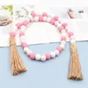 Party Decoration Valentines Day Wood Bead Garland With Tassels Rustic Wooden Beads Hanging Love Heart Ornaments Tiered Tray Decor