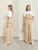 Women's Two Piece Pants Amii Minimalism 2024 Summer Spliced Loose Chiffon Shirt With Belt Casual Wide-leg For Women Trendy Clothing 12442074