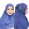 Scarves High Quality Women Chiffon Plain Scarf Luxury Beaded Headscarf Muslim Arab Hijab Headband Wraps Foulard Shawls 170 72cm