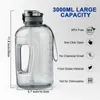 Grande bouteille d'eau de 3 litres sans BPA, grande carafe de motivation de 3000 ml avec paille et marqueur de temps pour le sport, les voyages, la salle de sport 240325