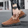 Zapatos informales de cuero para hombre, zapatillas planas transpirables para exteriores, mocasines con plataforma, 2024