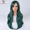 Synthetic Wigs Aideshair Dark green midsection diagonal bangs long curly wig for women heat-resistant fiber synthetic wig daily Cosplay party Y240401