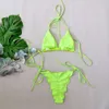 Yisiman 24 nuevo bikini de traje de baño con correa sexy con bolso triangular con brillo amarillo fluorescente