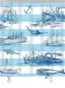 Duş Perdeleri Columbus Günü Perde Deniz Yelkenli Tekne Şerit Mavi ve Deniz Yaşam Banyosu Su Geçirmez Kanca Banyo Dekoru