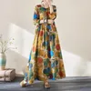 Casual Dresses Printed Dot Women Clothing 2024 Early Spring Pattern Holiday Style Travel Round Neck Retro Long Cotton Linen Dress Z4697