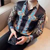 Herr plus tees polos märkesdesigner män blommor skjorta klänning lyx paisley tryck långärmad avslappnad skjortor blus homme mode barock herrkläder yq240401