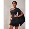 Casual Dresses Sexy Diagonal Collar Off Shoulder Tight Dress Women's Long Sleeve Pleated Slim Fit Wrap Hip Party Nightclub Short