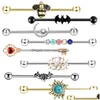 Altri 8 Anello piercing al bilanciere Orecchie al naso Sopracciglio Sollevamento del corpo Capezzolo Lingua Labbra Gioielli ombelico 14G Filettatura esterna Asta lunga Goccia Deli Dhwte