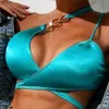 Bikinis ARXIPA Sexy Shinny Zweiteiliger Badeanzug für Frauen Solid Blue Badeanzug Gepolsterter Push-Up-Kreuzverband Beachwear Tanga Hoch tailliert Bling Star