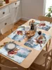 Tafelmatten Wintersneeuw Pine Cone Eekhoorn Mat Kerstvakantie Keuken Eetkamer Decor Placemat Bruiloft Servet