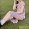 Ethnische Kleidung Sommer Helllila Druck Modern Qipao Lange Damen Fl-Front Öffnung Chinesisch Authentisch Nationalstil Cheongsam Drop De Otrhy