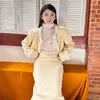 Sukienki robocze francuskie haftowany płaszcz owiniętej bioder Dwuczęściowy zestaw kobiet Koreański elegancki temperament