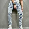 Męskie dżinsy ułożone w stosy męskie otwory streetwearu chude męskie stylowe rozryte solidne spodni hip hop Slim Denim Spoders