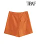 Traf kvinnor mode med fickor främre veck linne blandning shorts vintage hög midja blixtlåsfluga kvinnliga korta byxor mujer 240325