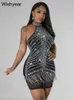 Urban Sexy Dresses Jahr Luxus Sparkly Diamant Quaste Mesh Bodycon Schwarz Abend Minikleid für Frauen Nachtclub Strass Geburtstag Party Robe yq240330