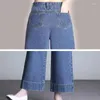 Jeans femminile elegante uffici di gamba larga alla caviglia Lady High Waist Vaqueros Spring Summer Women Fashion Pantaloni da jean