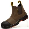 Boots Genuine Leather Safety Shoes Men Cowhide Work Steel Toe Puncture-Proof Protective Indestructible