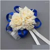 Bröllopsdekorationer Dekorativa blommor Decoration Mariage Rose Wrist Cors Handblomma Silk Spets Pe Foam Artificial Brides Bridesmaid Dhyi8