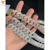 15mm 18mm 20mm Wide 3 صفوف سلسلة Moissanite Cuban 925 Sliver Mossanite Cuban Link Stail Seried Out Out Cuban Link Sylect for Men