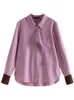 Women's Blouses Shirts DUSHU 50.2% Wool Pink Temperature Straight Womens Winter Top with Ruffle Edge Design Front Shoulder Shirt Contrast Cuff TopL240328