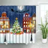 Shower Curtains Merry Christmas Cute Funny Santa Claus Moon Cedar Winter Forest Landscape Decor Bathroom Curtain Sets