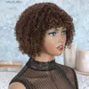 Les perruques synthétiques mettent en évidence le miel brun bouclé courte courte courte avec une frange perruque de franges noires glunables 3a 3c Jerry Curly Bob Wigs pour les femmes Y240401