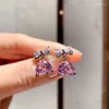 Huitan – boucles d'oreilles pendantes en cristal rose pour fille, accessoires de fiançailles, Design en forme d'arc pour cérémonie de mariage
