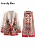 Floral Printed Suit Pant Sets Woman 2 Pieces Retro Flower Blazer Suits Office Ladies Lace Up Coat Loose Pants Outfits 240329