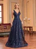 XUIBOL Luxury Sexy Deep VNeck Flower Sequins Blue Evening Dress Women Elegant Vback Wedding Party Long Prom Cocktail Dresses 240401