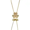 Collier Van Clover Version High Designer Plent de diamant Pendant 18K Rose Gol Flower Lucky Grass Collar Chain